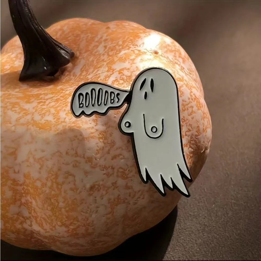 1pc‎ Ghost White Enamel Pin, Brooch Lapel Badge Cartoon Gothic Zinc Alloy Funky